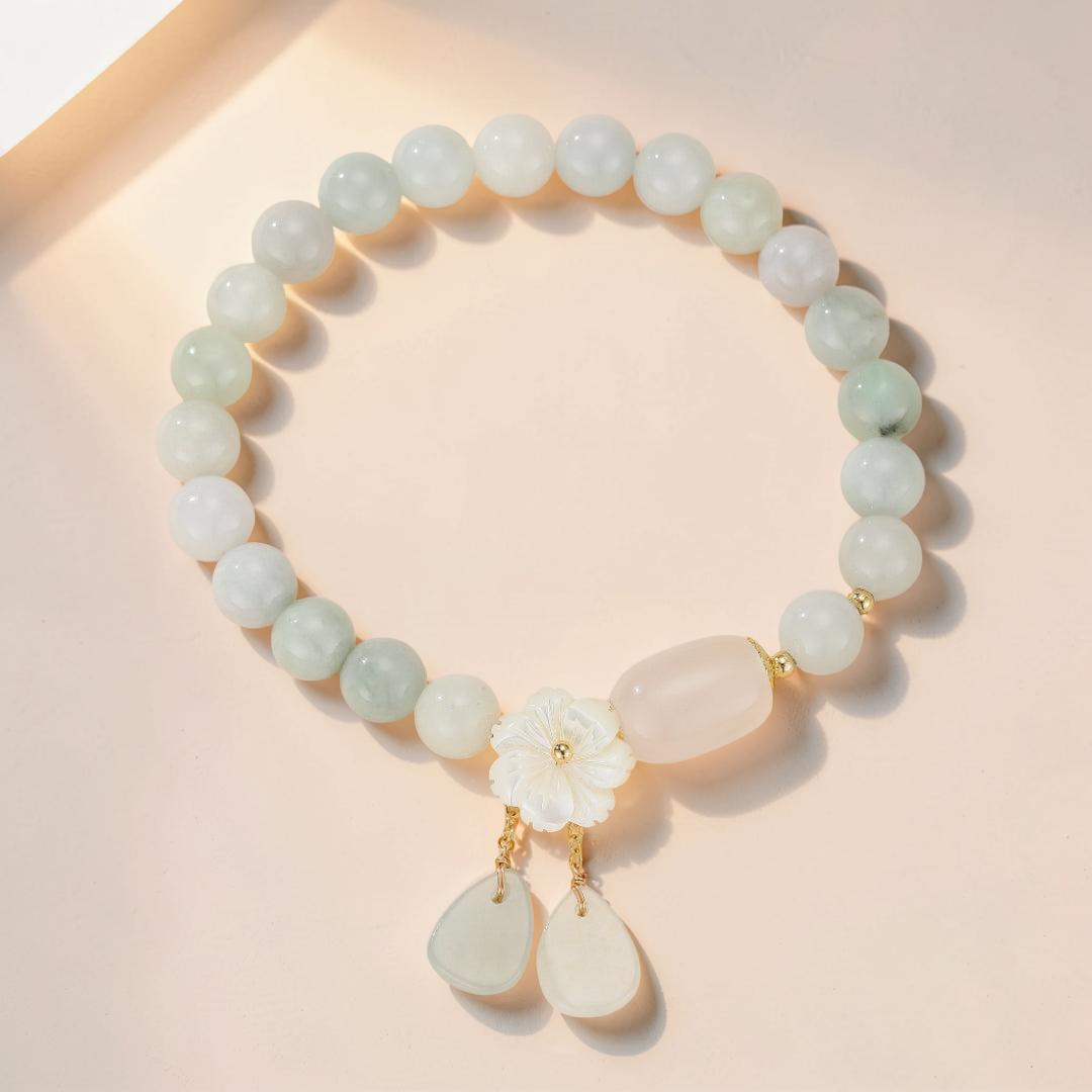 ATELIER-TIBET – Bracelet Jade Blanc et Agate – Porte Bonheur