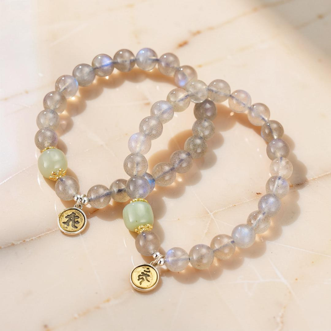 ATELIER-TIBET – Bracelet Jade et Labradorite Cheval/Coq – Protection Céleste