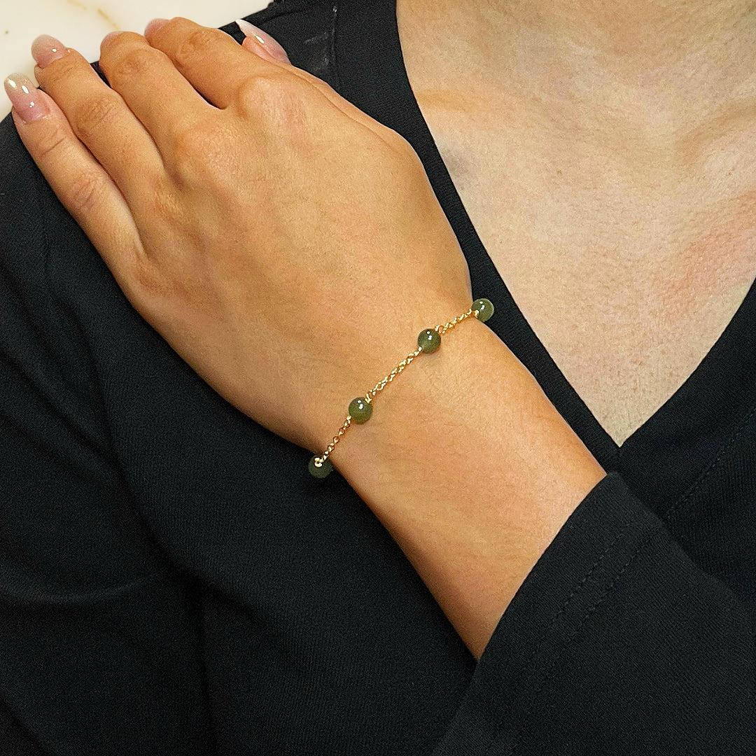 ATELIER-TIBET – Bracelet Jade – Harmonie Dorée, Argent Plaqué Or 14K