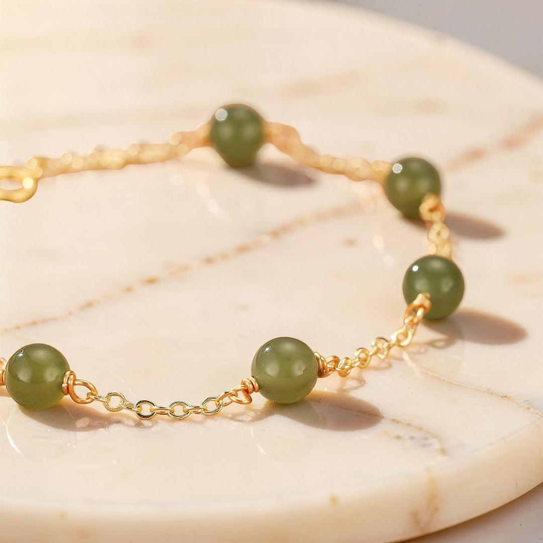 ATELIER-TIBET – Bracelet Jade – Harmonie Dorée, Argent Plaqué Or 14K