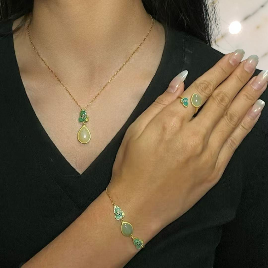 ATELIER-TIBET – Bracelet Jade – Goutte de Chance, Argent Plaqué Or