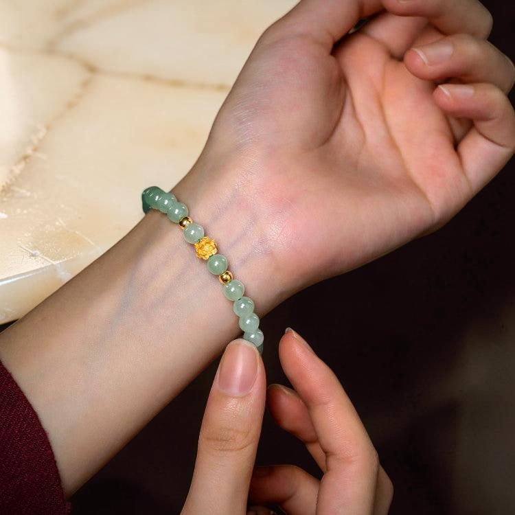 ATELIER-TIBET – Bracelet Jade Lotus – Réussite, Plaqué Or