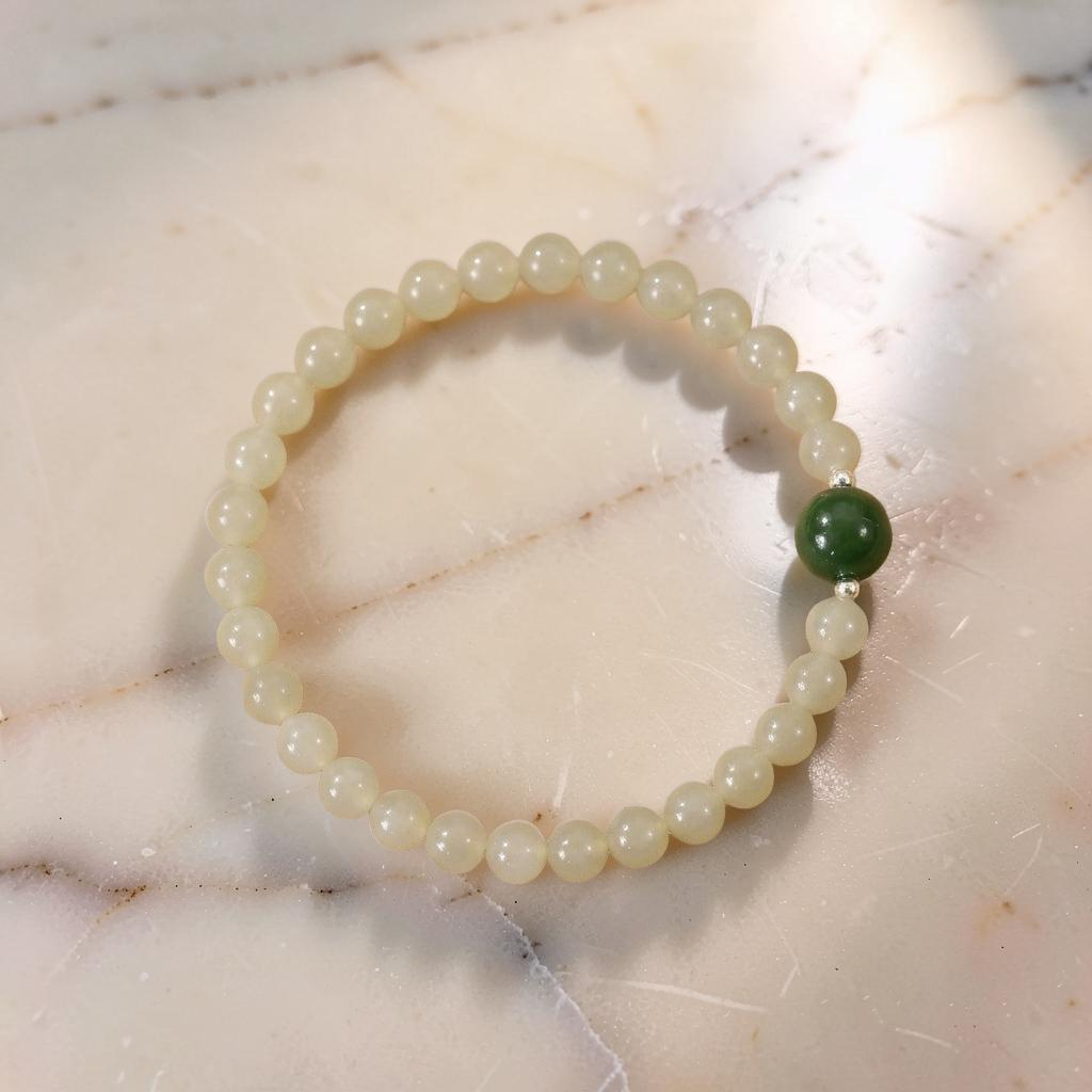 ATELIER-TIBET – Bracelet Jade Néphrite – Douce Connexion, Argent