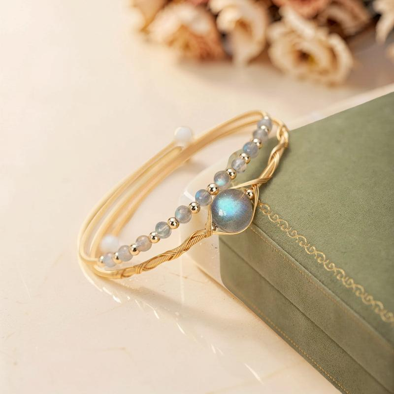 ATELIER-TIBET – Bracelet Labradorite – Clair de Lune, Plaqué Or