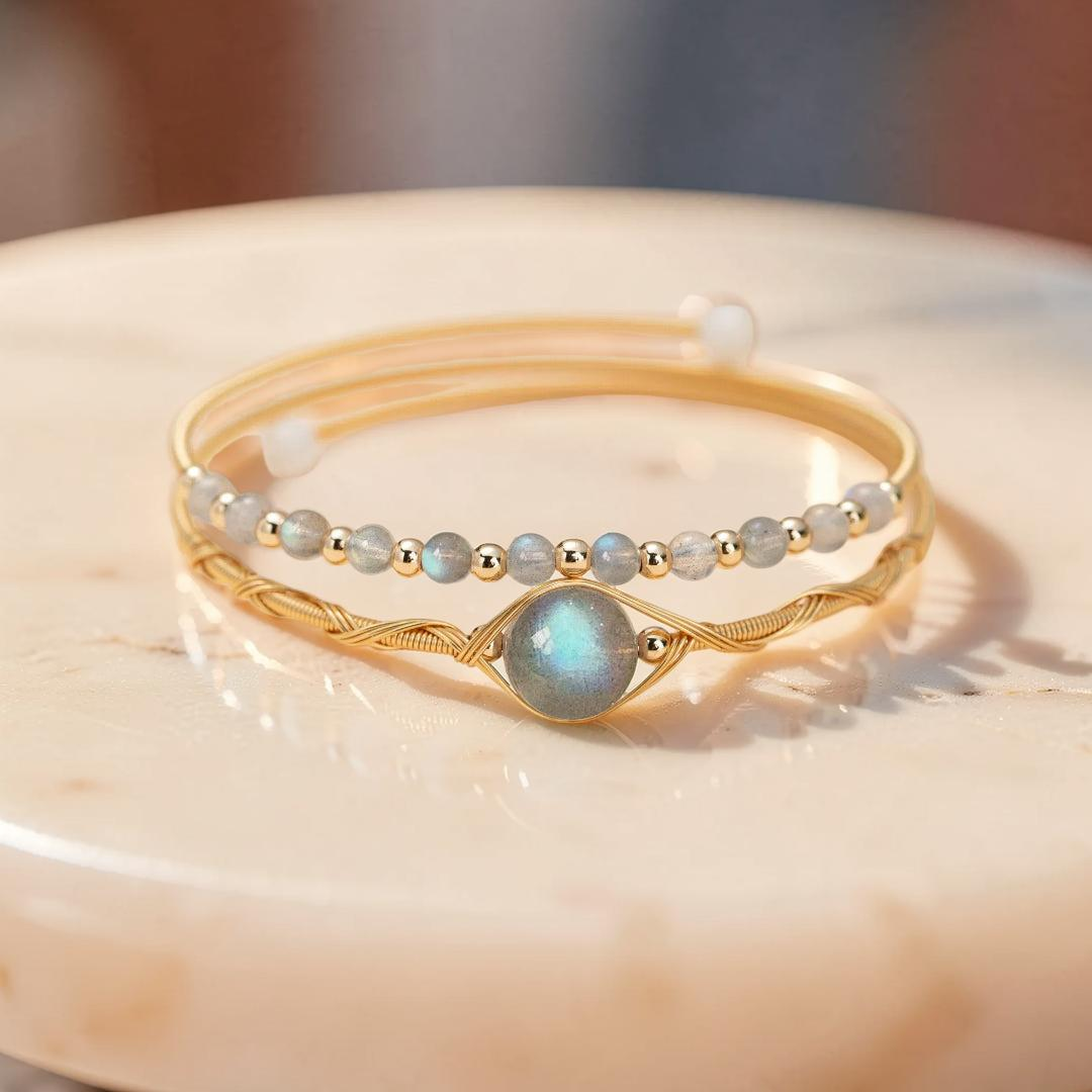 ATELIER-TIBET – Bracelet Labradorite – Clair de Lune, Plaqué Or