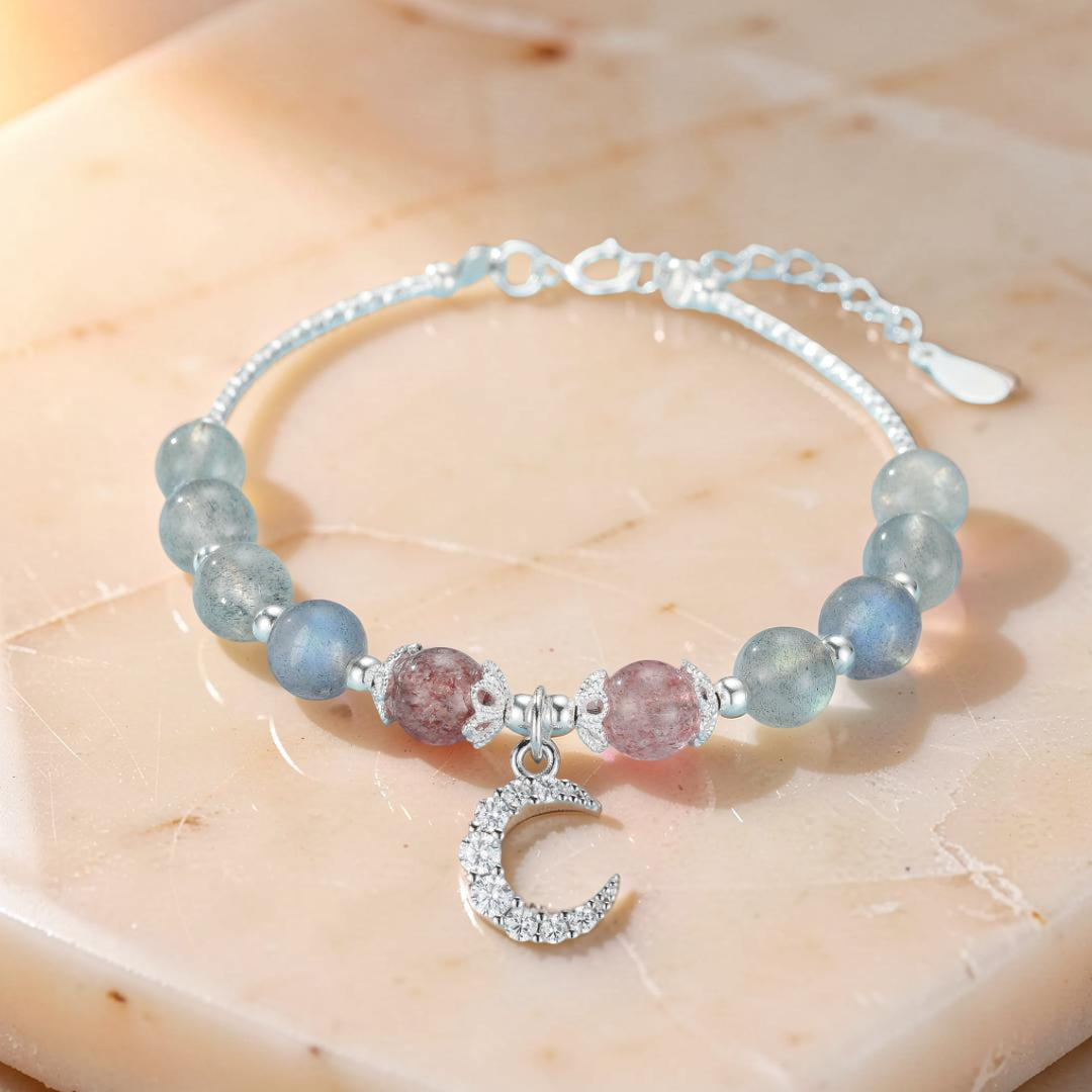 ATELIER-TIBET – Bracelet Labradorite et Quartz Fraise – Enchantement Rosé, Argent