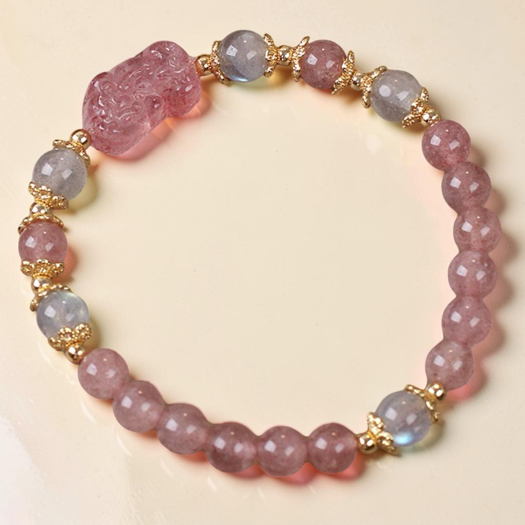 ATELIER-TIBET – Bracelet Labradorite et Quartz Fraise – Protection PiXiu