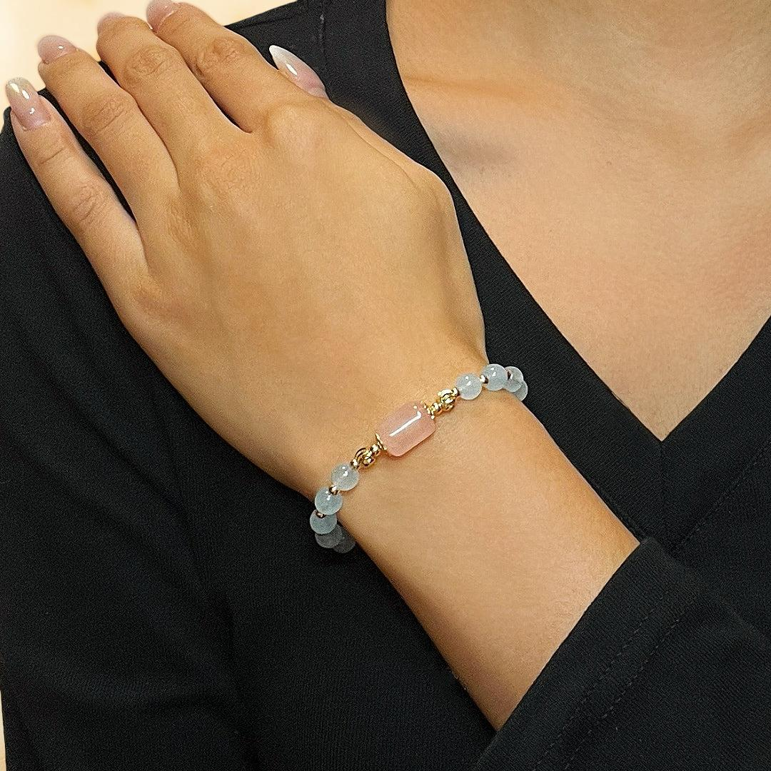 ATELIER-TIBET – Bracelet Aigue-marine et Quartz Rose – Douceur Éthérée