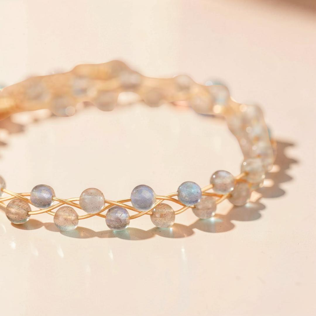 ATELIER-TIBET – Bracelet Labradorite - Luna, Argent Plaqué Or