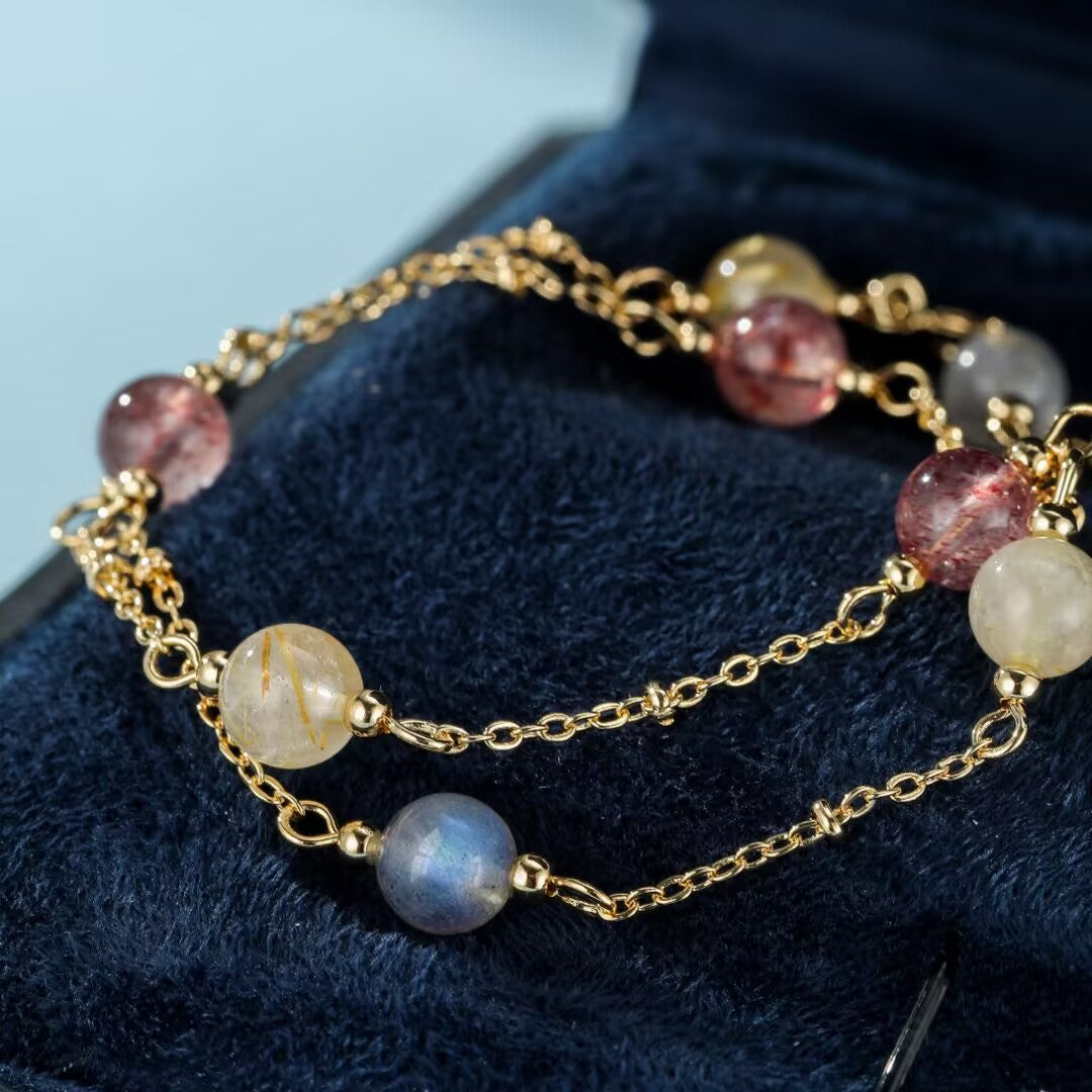 ATELIER-TIBET – Bracelet Labradorite, Quartz Fraise et Citrine – Murmure Céleste