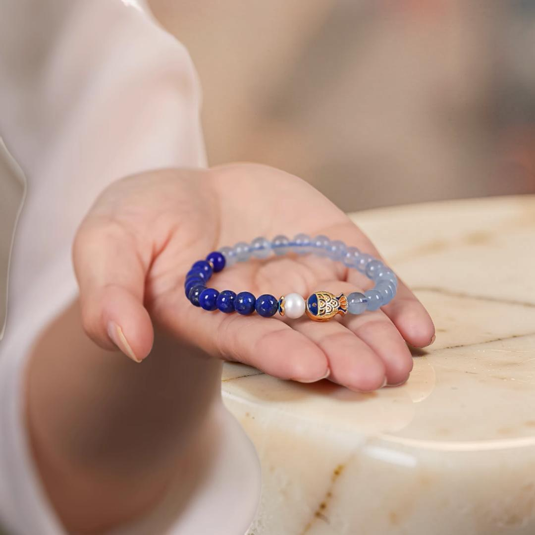 ATELIER-TIBET – Bracelet Lapis Lazuli et Aigue Marine - Poisson de Bonheur