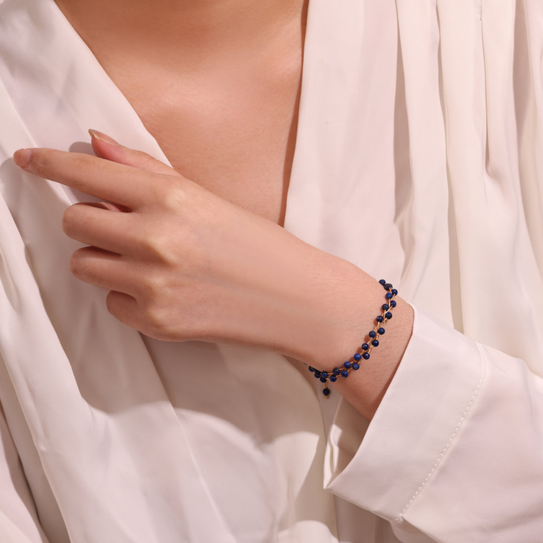 ATELIER-TIBET – Bracelet Lapis Lazuli – Vague Céleste, Plaqué Or