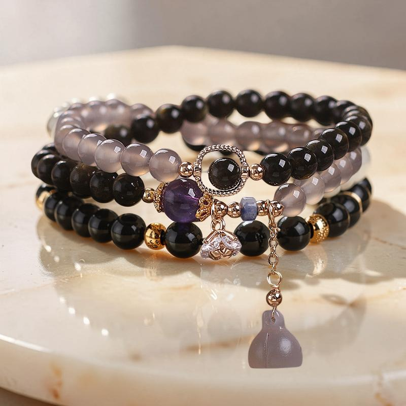 ATELIER-TIBET – Bracelet Lotus Agate et Obsidienne – Paix Intérieure