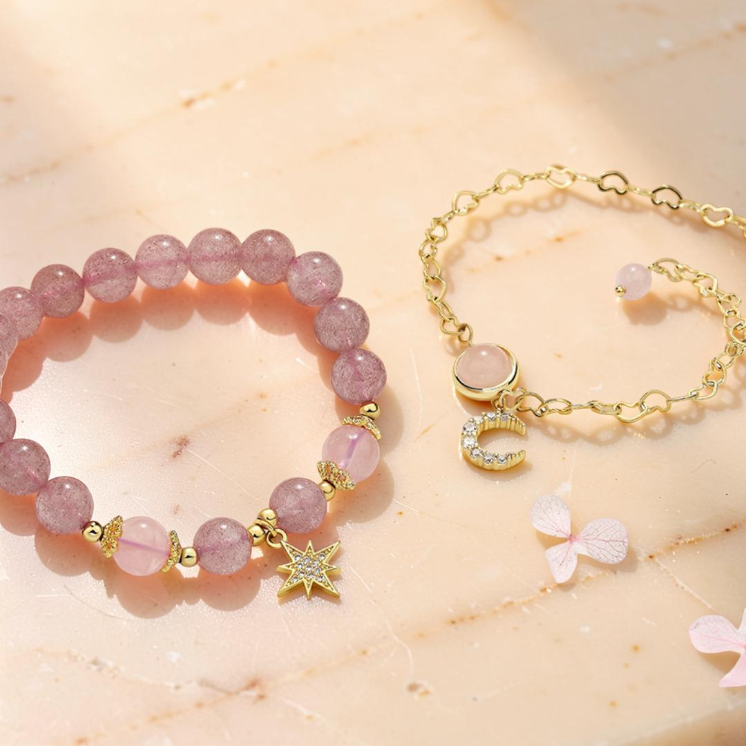 ATELIER-TIBET – Bracelet Lune et Étoile Quartz Fraise - Finesse