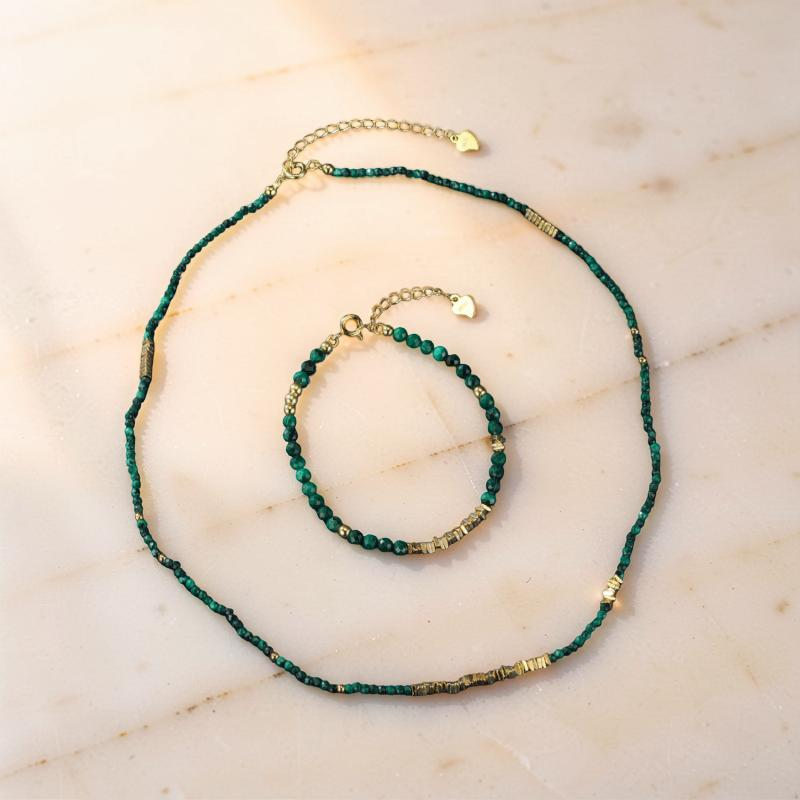 ATELIER-TIBET – Bracelet Malachite – Charme Vintage, Argent Plaqué Or
