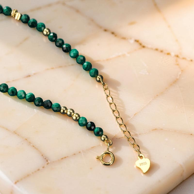 ATELIER-TIBET – Bracelet Malachite – Charme Vintage, Argent Plaqué Or