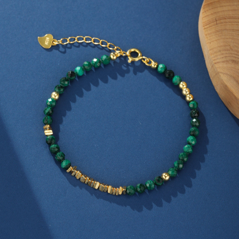 ATELIER-TIBET – Bracelet Malachite – Charme Vintage, Argent Plaqué Or
