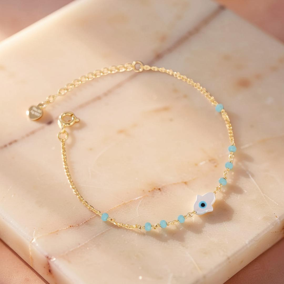 ATELIER-TIBET – Bracelet Mauvais Œil – Protection Céleste, Argent Plaqué Or
