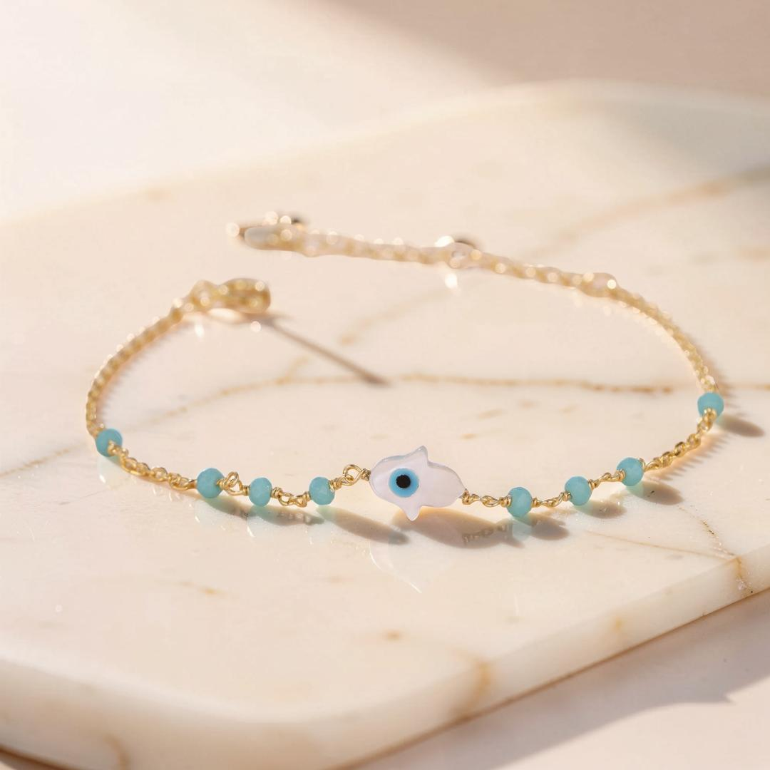 ATELIER-TIBET – Bracelet Mauvais Œil – Protection Céleste, Argent Plaqué Or