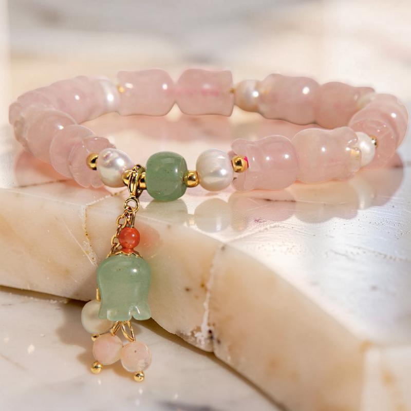 ATELIER-TIBET – Bracelet Muguet en Quartz Rose – Perle Divine