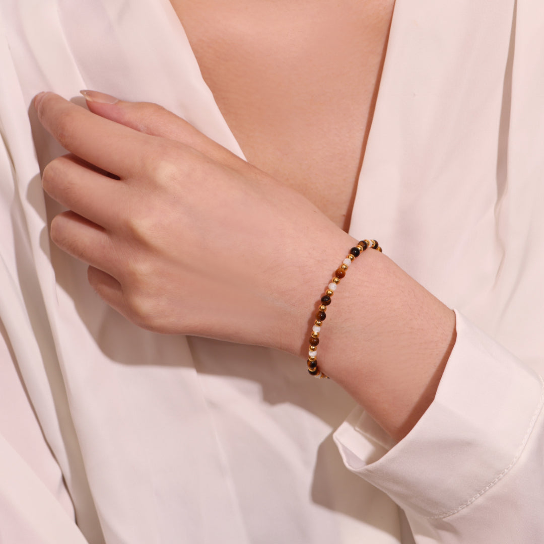 ATELIER-TIBET – Bracelet Œil de Tigre – Charme Royal, Argent Plaqué Or