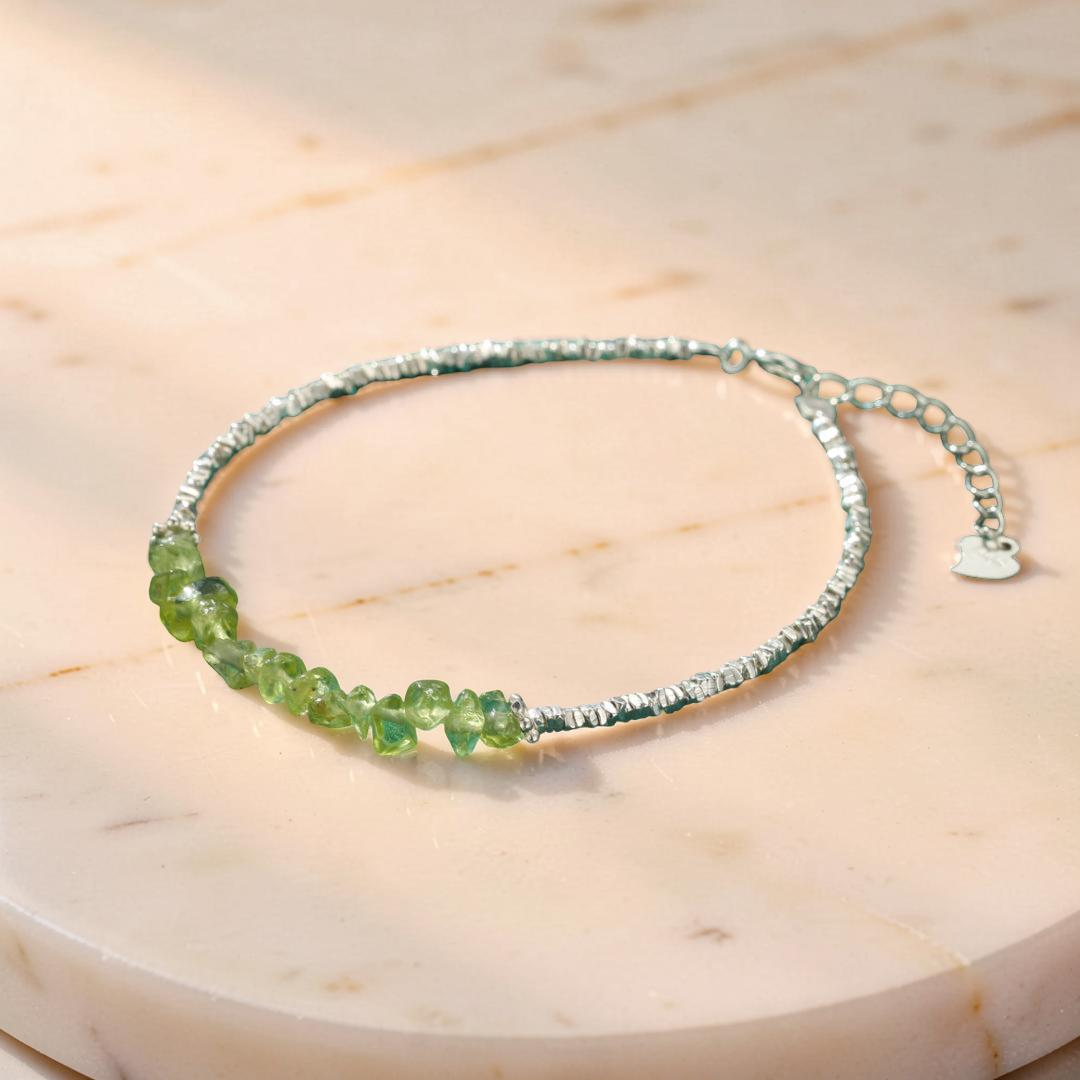 ATELIER-TIBET – Bracelet Péridot – Onde Végétale, Argent