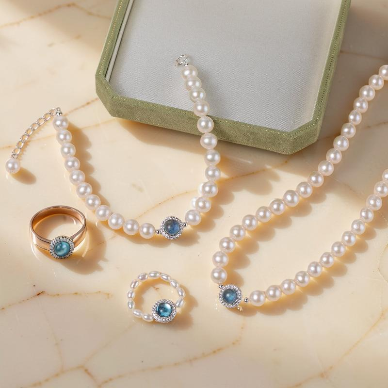 ATELIER-TIBET – Bracelet Perle et Aigue Marine – Harmonie Océanique, Argent