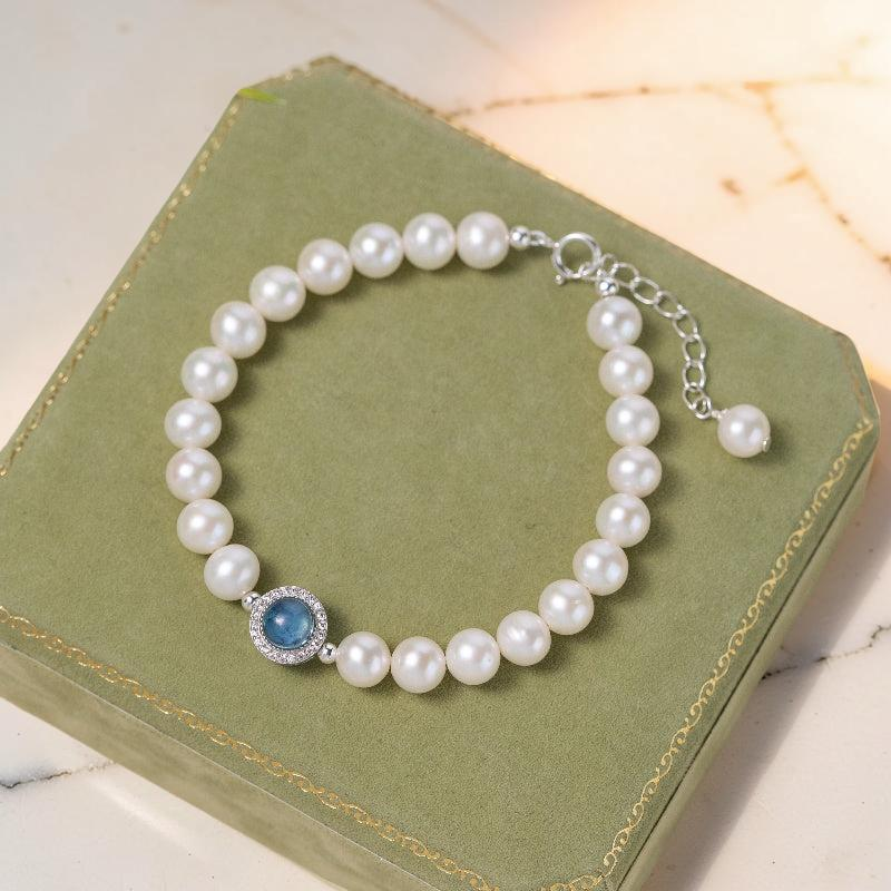ATELIER-TIBET – Bracelet Perle et Aigue Marine – Harmonie Océanique, Argent