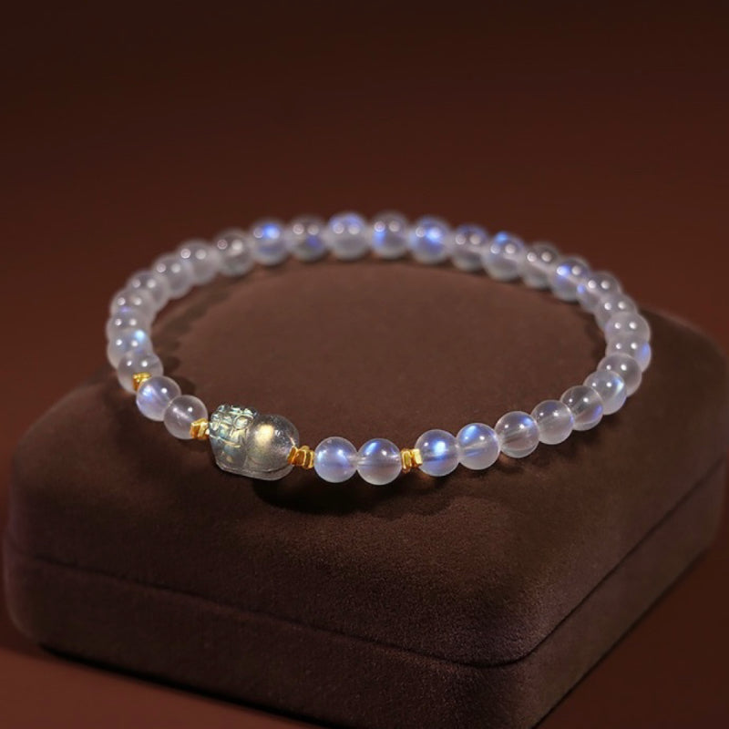 ATELIER-TIBET – Bracelet Pi Xiu Pierre de Lune et Labradorite – Magie Nocturne, Argent Plaqué Or