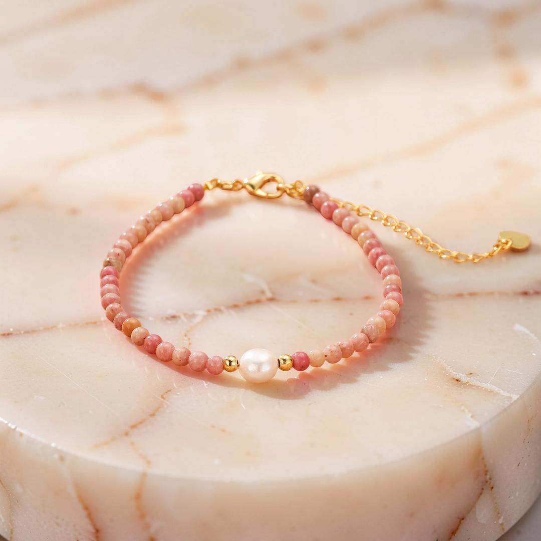 ATELIER-TIBET – Bracelet Rhodonite et Perles – Élégance Rose
