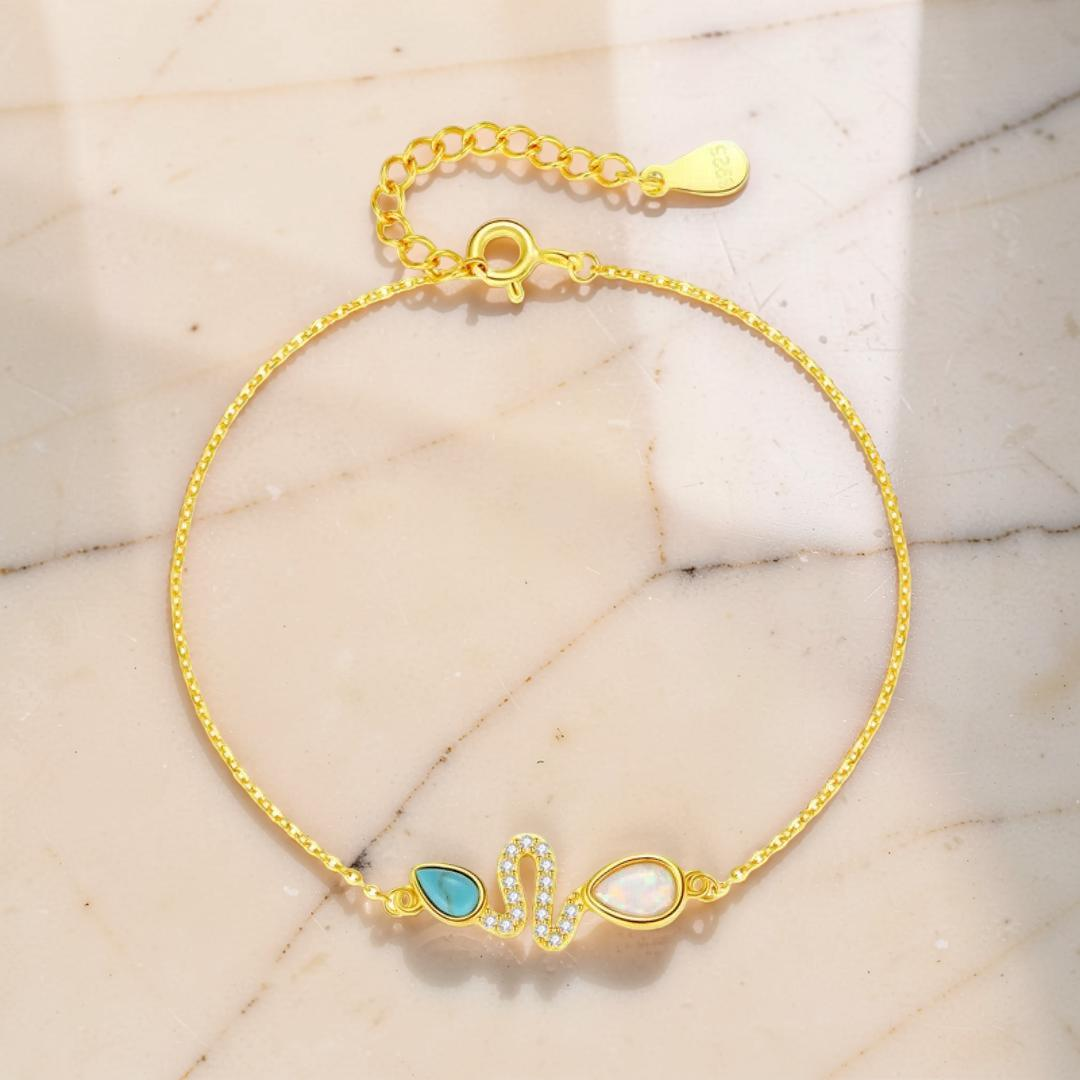 ATELIER-TIBET – Bracelet Serpent Opale et Turquoise – Larmes de Lagon, Argent 925