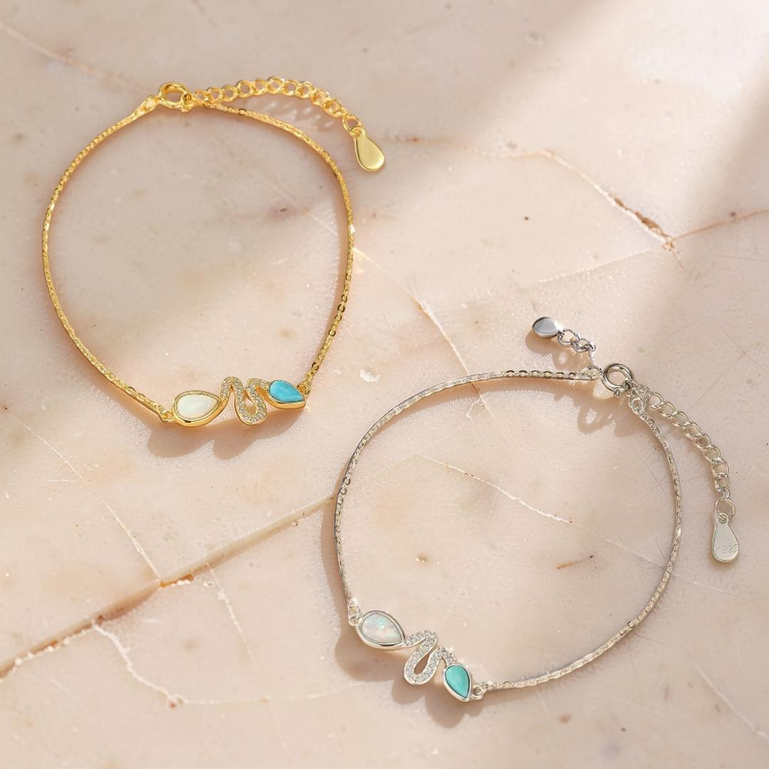 ATELIER-TIBET – Bracelet Serpent Opale et Turquoise – Larmes de Lagon, Argent 925