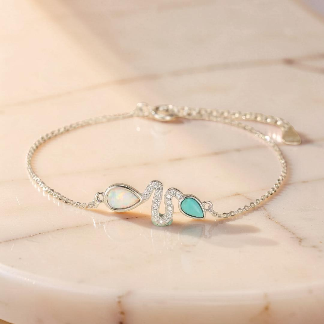ATELIER-TIBET – Bracelet Serpent Opale et Turquoise – Larmes de Lagon, Argent 925