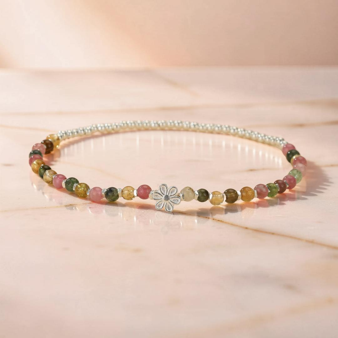 ATELIER-TIBET – Bracelet Tourmaline – Cerise de Printemps, Argent 925