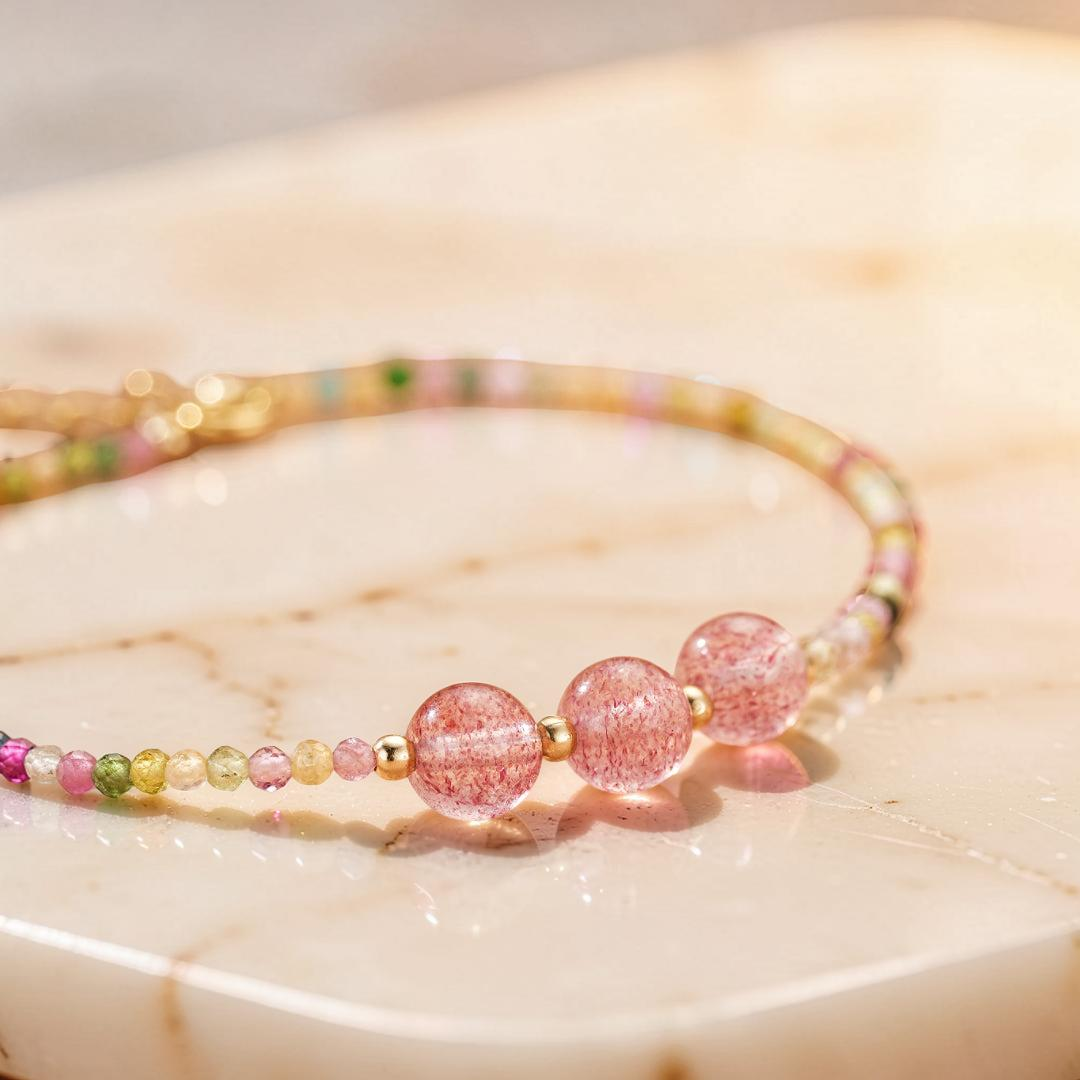 ATELIER-TIBET – Bracelet Tourmaline et Quartz Fraise – Délicate Énergie