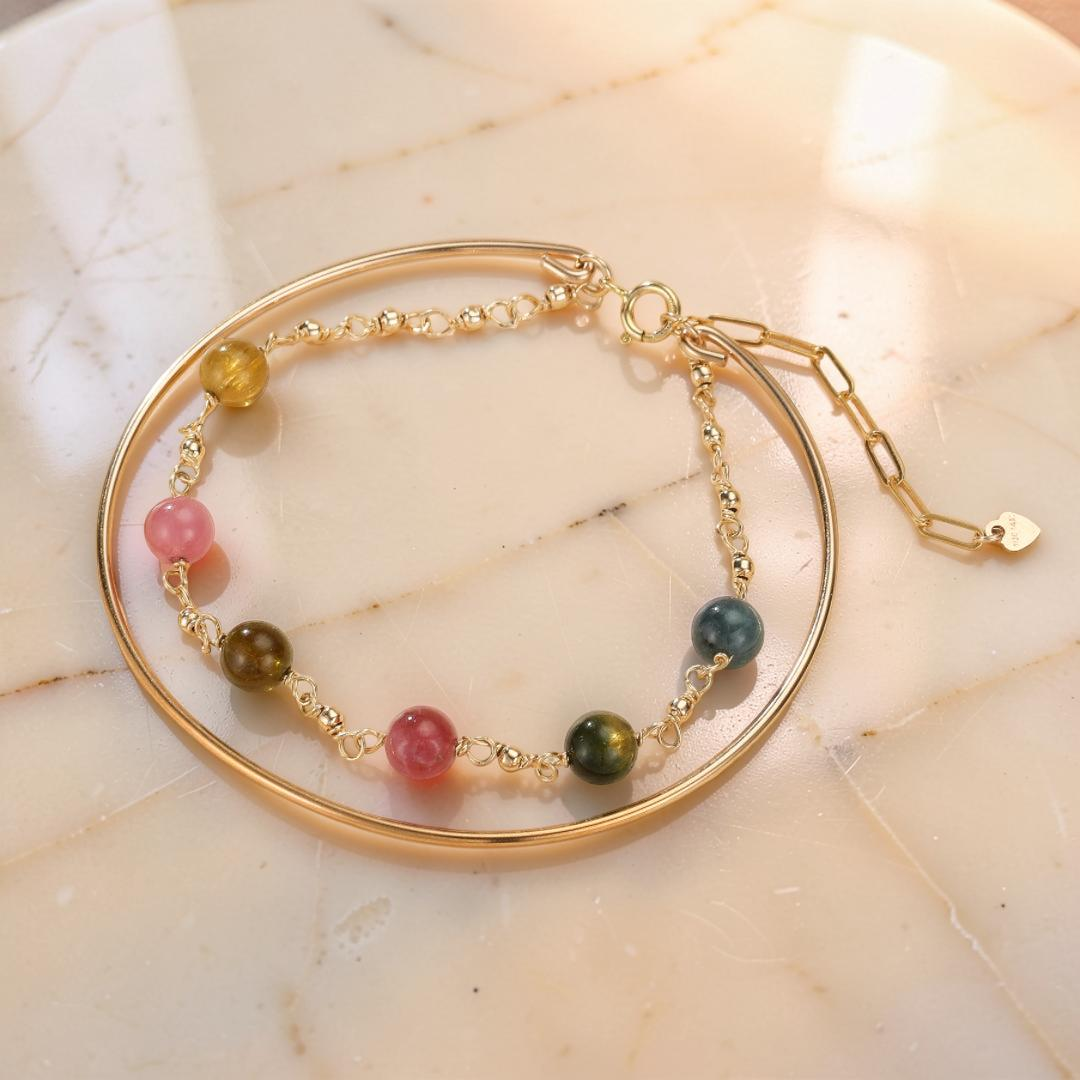 ATELIER-TIBET – Bracelet Tourmaline – Harmonie Cosmique, Plaqué Or 14k