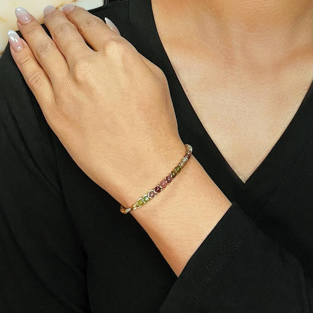 ATELIER-TIBET – Bracelet Tourmaline – Harmonie d’Éclats, Argent Plaqué Or 14K