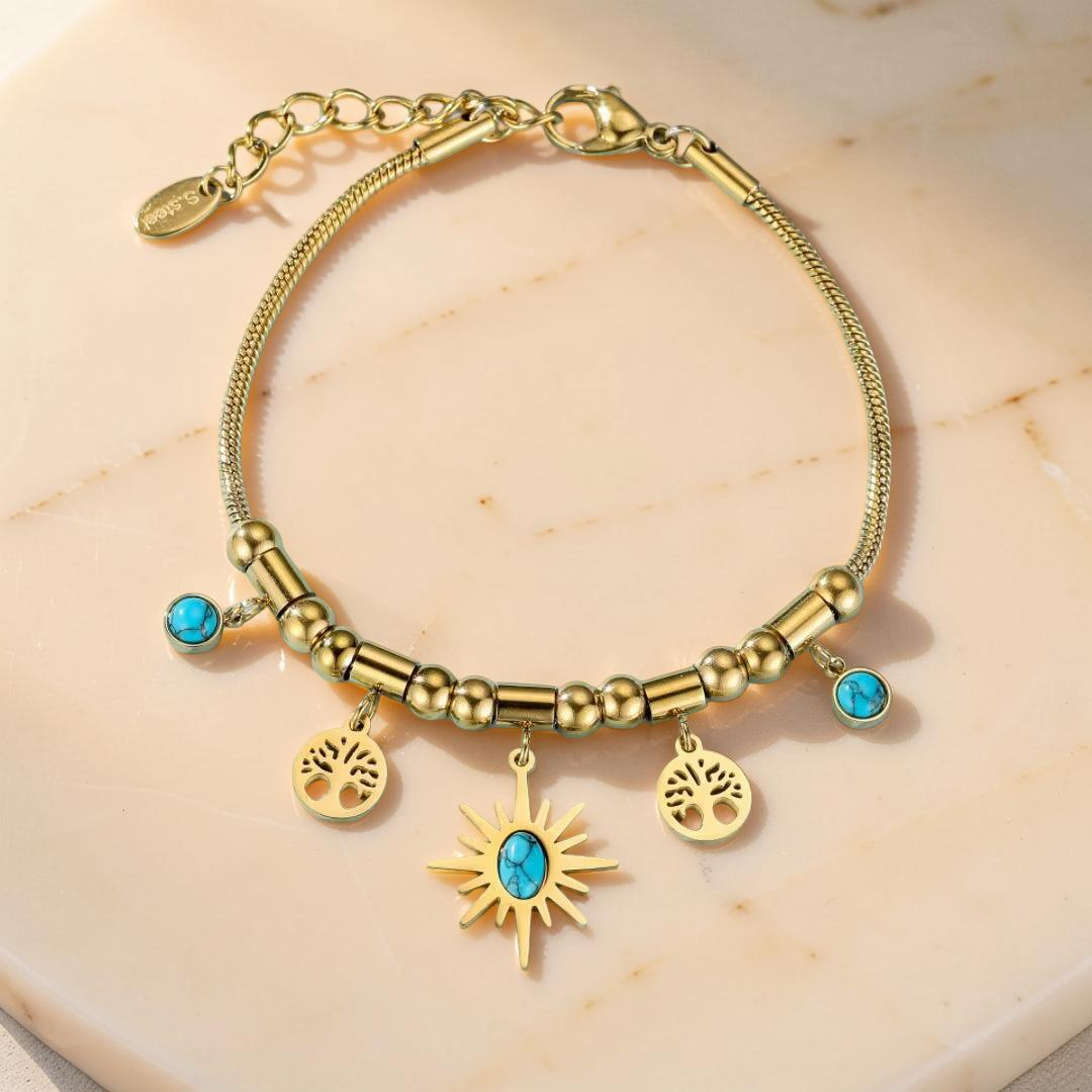 ATELIER-TIBET – Bracelet Turquoise Arbre de Vie – Aura Dorée