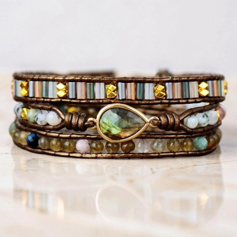 ATELIER-TIBET – Bracelet Wrap Labradorite – Radiance Naturelle, Cuir