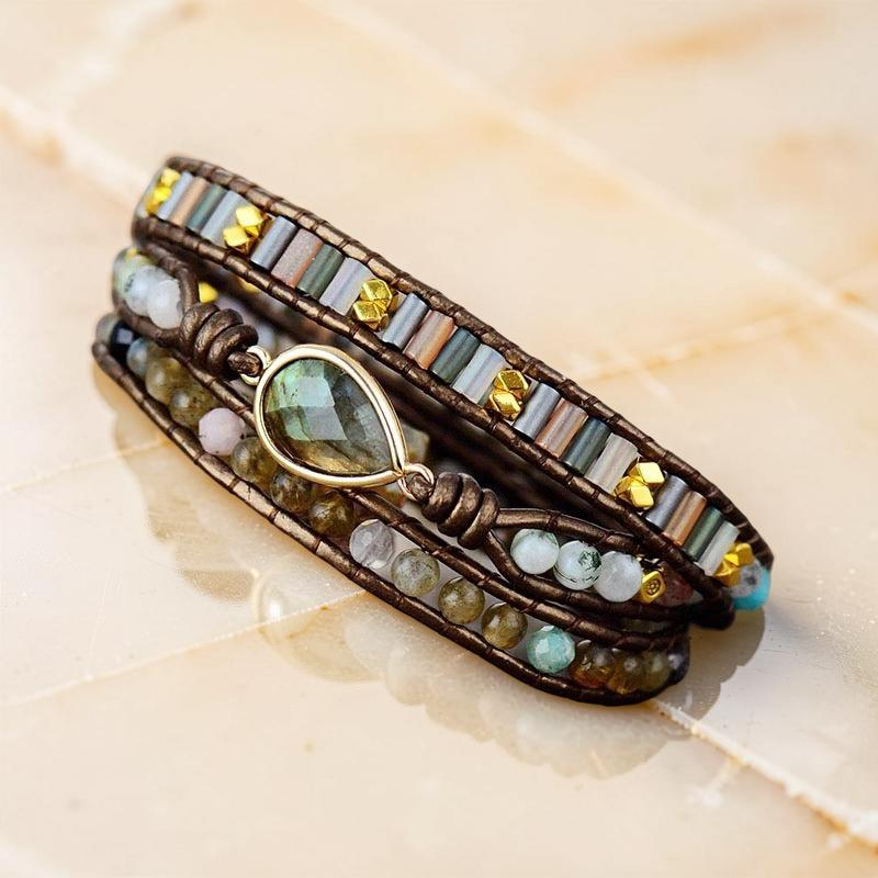 ATELIER-TIBET – Bracelet Wrap Labradorite – Radiance Naturelle, Cuir