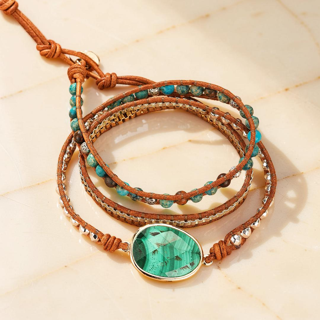 ATELIER-TIBET – Bracelet Wrap Malachite – Harmonie Bohème