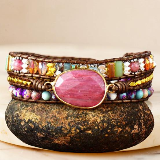 ATELIER-TIBET – Bracelet Wrap Rhodochrosite et Jaspe – Éclat de Vitalité