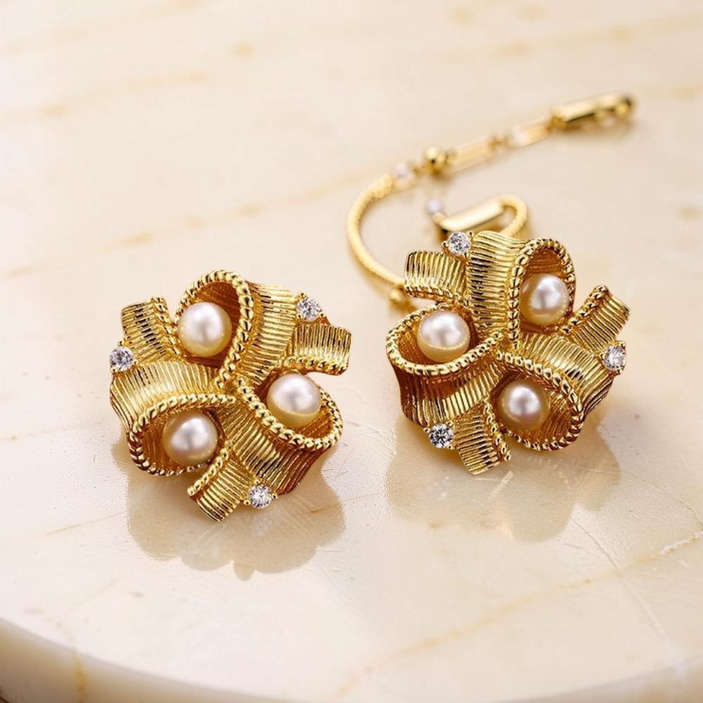 ATELIER-TIBET – Collier et Boucles d’Oreilles Perle – Versailles, Plaqué Or 18K