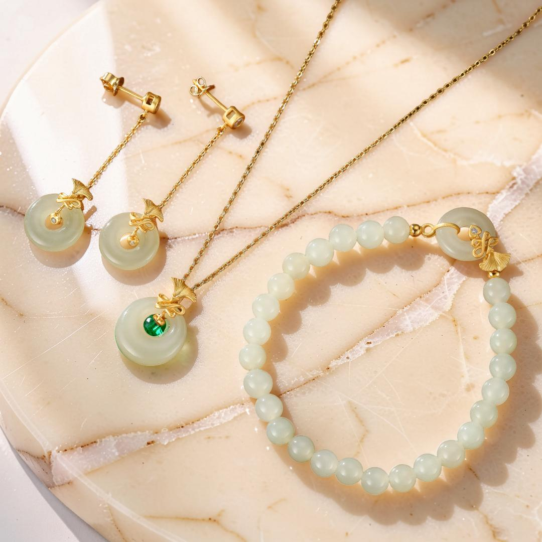 ATELIER-TIBET – Bracelet Jade Blanc – Grâce d'Œillet, Argent Plaqué Or