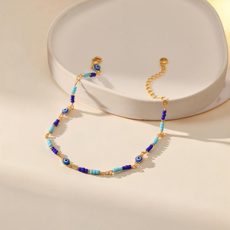 ATELIER-TIBET – Bracelet de Cheville Mauvais Œil – Caresse des Flots, Plaqué Or