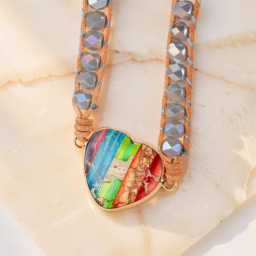 ATELIER-TIBET – Bracelet Jaspe – Cœur Arc-en-Ciel