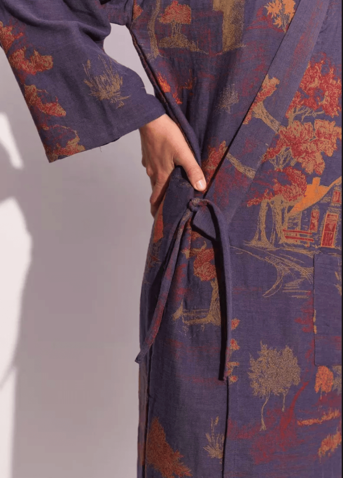 Peignoir kimono femme coton motif érable bleu – Momiji