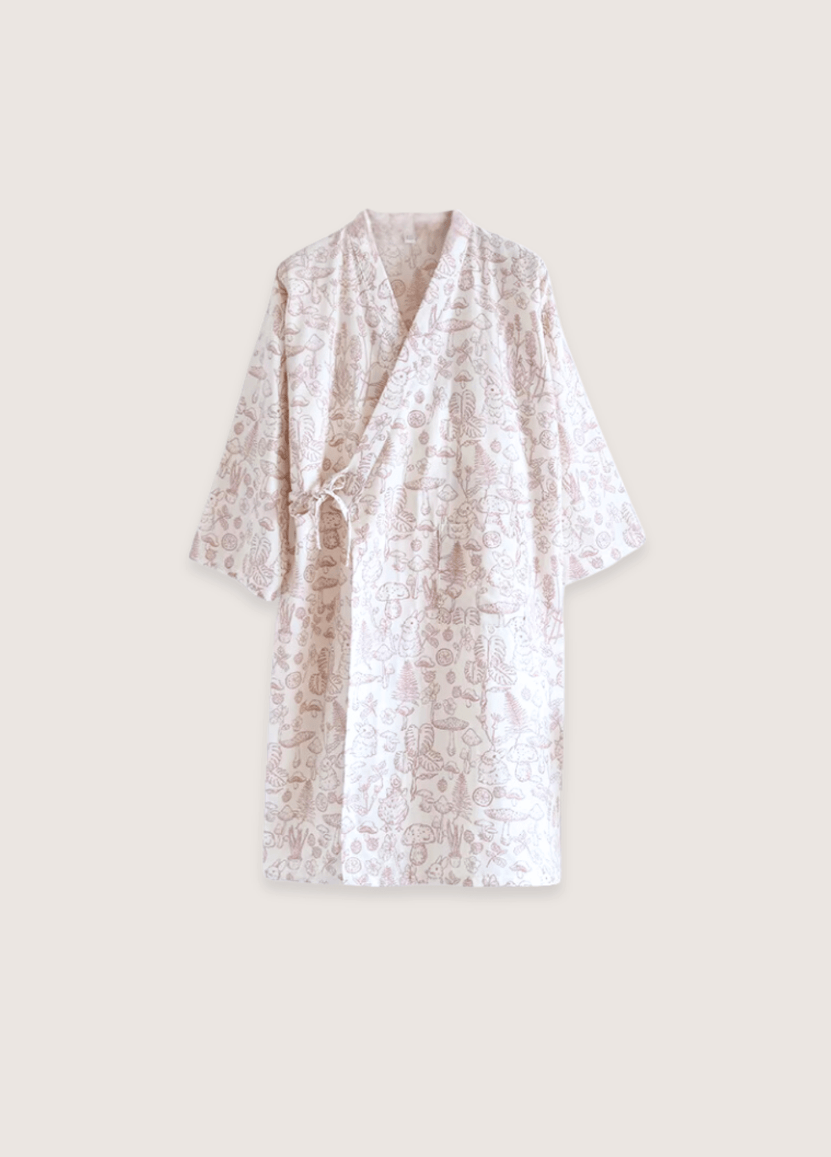 Peignoir kimono femme coton motif pivoine rose – Home