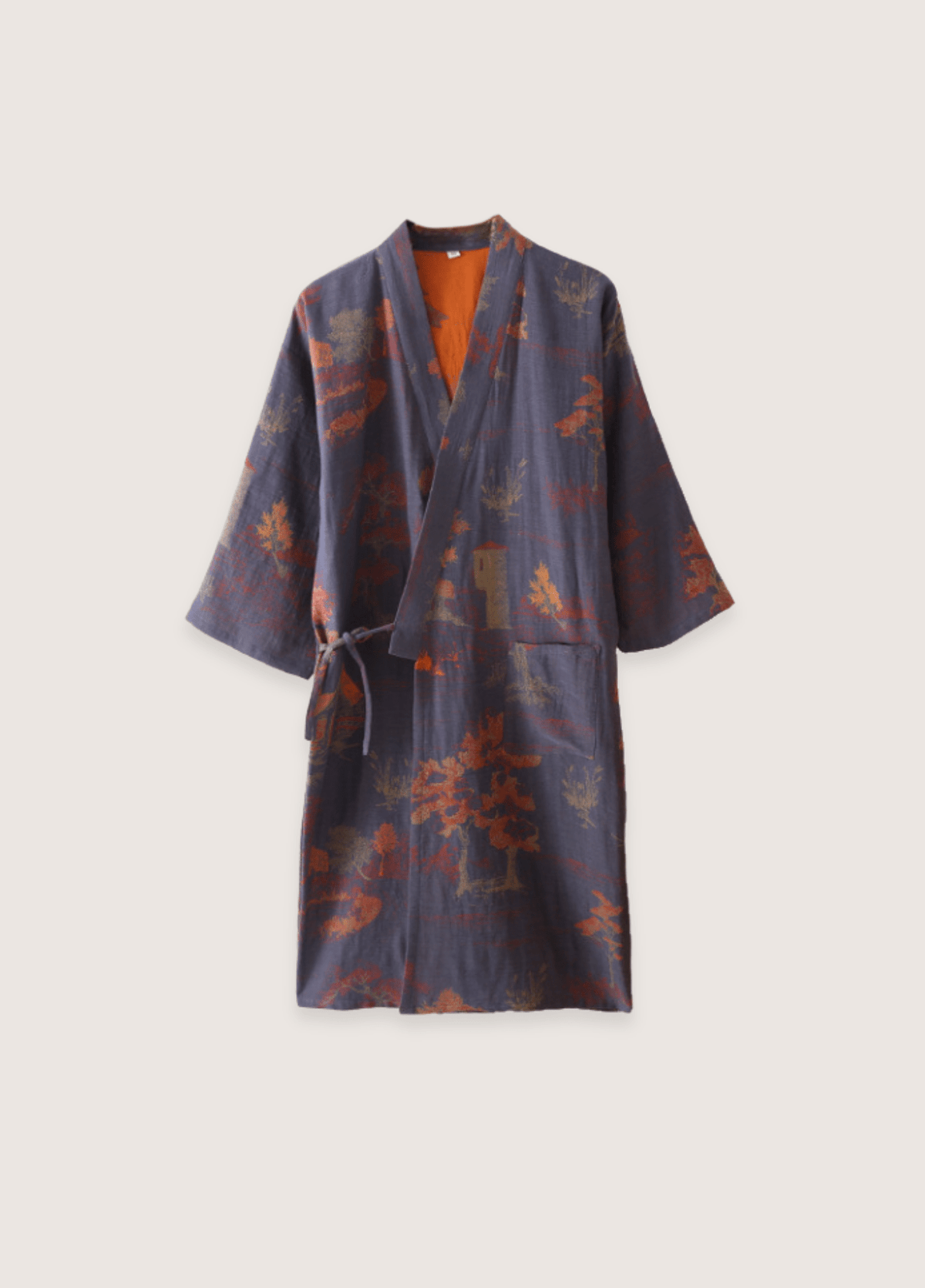 Peignoir kimono homme coton motif érable bleu – Momiji