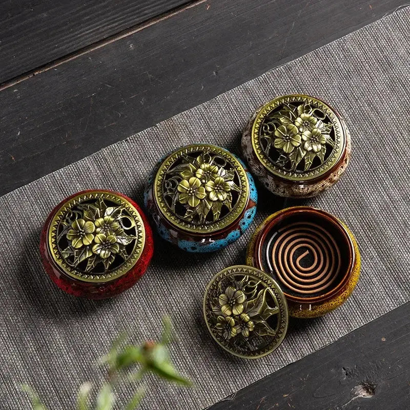 ATELIER-TIBET – Brûleur d’Encens en Céramique Bouddhiste, Sérénité & Élégance